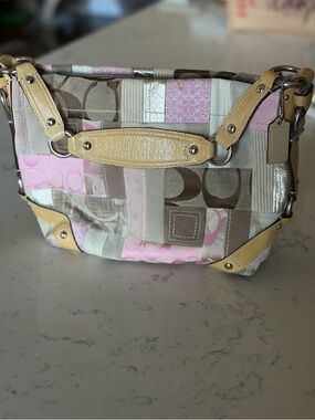 Coach Patchwork Carly Shoulder Bag in Pink, Beige and brown Accents